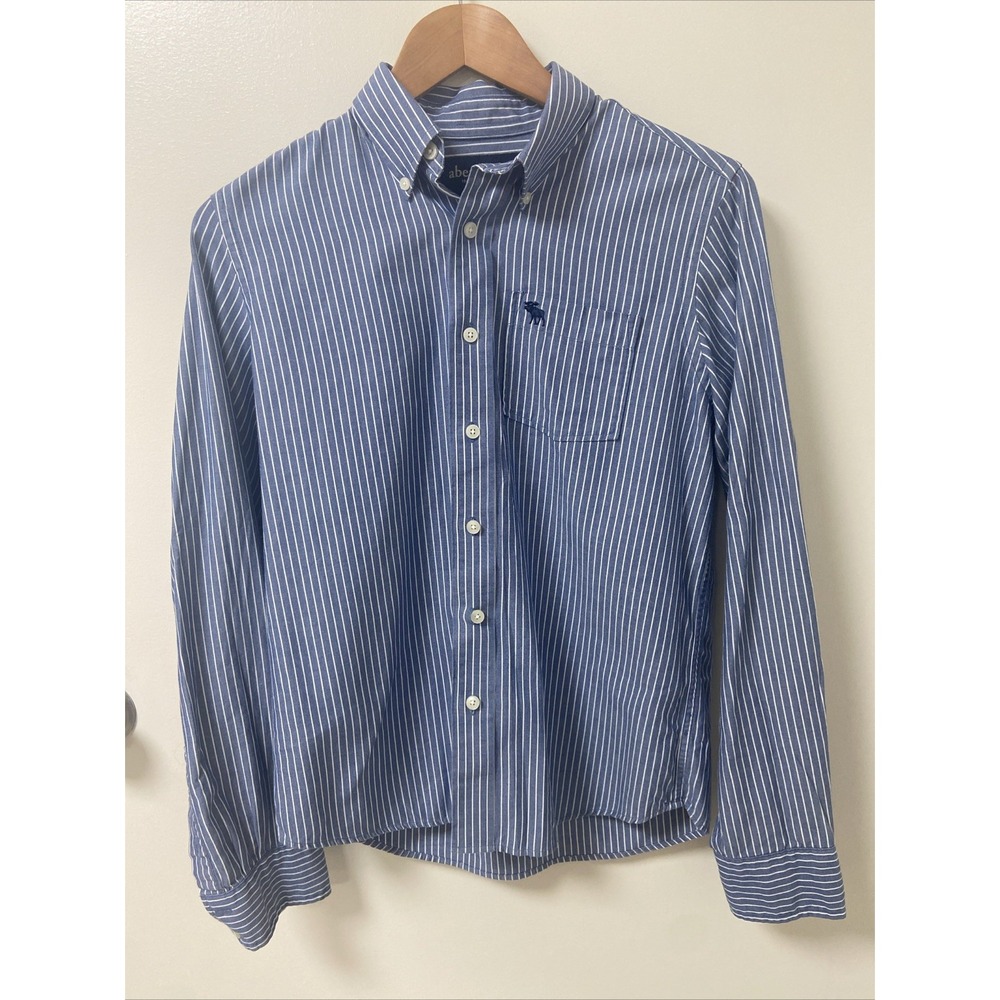 Abercrombie Blue White Striped Long Sleeve Button Down Shirt Youth Boys Size XL‎